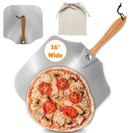 Colenza Pizza Peel 16 inch,16" Wx 18" L, Aluminum pizza peel with Foldable Wood Handle and Storage Bag, Non-perforated