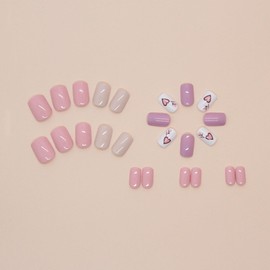 Short Square Valentine Press on Nails Nude Pink Fake Nails with Designs Glossy White Nails Acrylic Square False Nails Flower Stick on Nails Short Cute Glue on Nails for Women Nail Art Decoration 24Pcs
