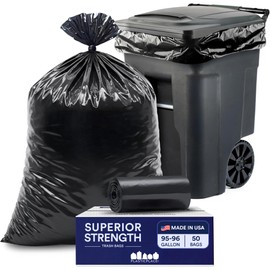 Plasticplace 95-96 Gallon Garbage Can Liners │ 1.5 Mil │ Black Heavy Duty Trash Bags │ 61” X 68” (50Count) (W95LDB15)