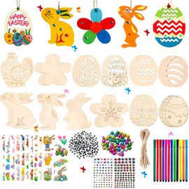 Generisch Children's Easter Crafts, Pack of 370 Easter Crafts for Wood, Easter Decoration with DIY, Easter Decoration, Easter Eggs for Painting, with Watercolour Pencils, GlöCchen, Eyes, Rhinestones,