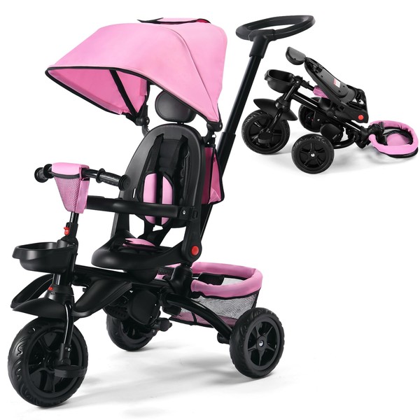 Kinder King Kids Tricycle, 7 in 1 Folding Toddler Trike