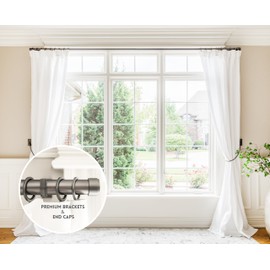 BlastHome® Non-Adjustable Luxury Curtain Rods for Windows, 1 ¼” Rod Set, 3 1/2 foot Fixed Length, Matte Graphite