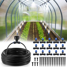 Meonum 65FT Garden Watering System, Quick Connector Drip Irrigation Kit, Hanging Plant Misting System Kit for Greenhouse, Yard, Lawn, Raised Bed with 1/4 inch Blank Tubing and Accessories(1 Pack)