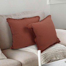 Betadistor Set of 2 Cotton Cushion Covers 18x18 inch, 45x45 cm, Reddish Orange Soft Decorative Throw Pillow Cases with Tassels for Sofa Bedroom Pillow Shell, Reddish Orange, 518-0387