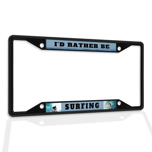 Fastasticdeals Metal Insert License Plate Frame I'd Rather Be Surfing
