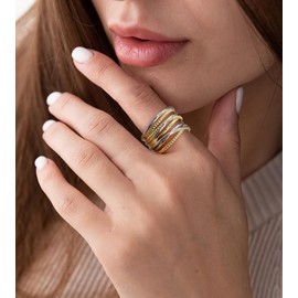 Aprilery Silver Plated Rings - Gold and Silver Rings Wire Cable Twisted - Two Tone Cross Fashion Statement Ring Cocktail Jewelry for Women Gifts (Twisted C, 9)