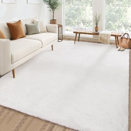 COZYLOOM Large Area Rug 8x10 Fluffy Furry Shaggy Fuzzy Rug for Living Room Thick Shag Rugs for Bedroom Non Slip Soft Shaggy Carpet for Kids Decor Home Decor, White