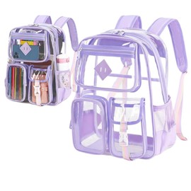 MATMO Clear Backpack for Girls Women Heavy Duty Transparent Backpack School Book Bag (Purple)