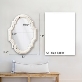 Sintosin Small Vintage Oval Mirrors for Wall Decor 11 inch, Hanging Farmhouse Wood Entryway Mirror, Distressed White Rustic Scalloped Mirror, Ornate Accent Sculpted Mirrors for Living Room