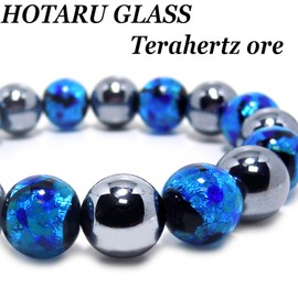Stone jewelry japan Men's Luminous Firefly Glass 0.5 inch (12 mm) Terahertz Mineral Power Stone Bracelet, Inner Circumference Approx. 6.9 inches (17.5 cm), Stone Glass