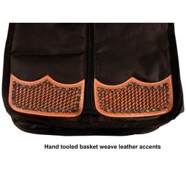 Tahoe Premium Durango Western Halter, Bridle/Headstall Carry and Storage Bag - Three Layer Waterproof Padded Construction with Hand Grip - Folds for Easy Storage - Hand Tooled Basket Weave Leather Accents