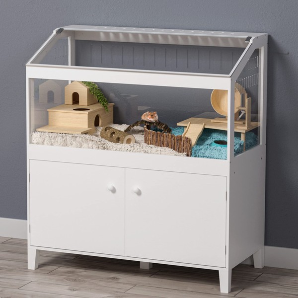 GDLF Hamster Cage with Storage Cabinet Small Animal Cage, Easy View Acrylic Panels, Large Habitat for Hedgehog Gerbil & Rat 39.5"x19.7"x43.7"