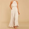 Women Plain Satin Jumpsuit Elegant Summer Halter Off Shoulder Jumpsuit