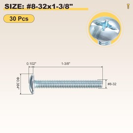METALLIXITY Machine Screws Phillips Combo Head(#8-32x1-3/8) 30Pcs, Carbon Steel Round Head Cross Drive Furniture Bolts - for Woodworking & Furniture Assembly, Blue White
