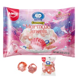Amos 4D Gummy Candy Mermaid Jewels Fruity Filled, Soft Center Jelly-filled Seashell Candy, Raspberry Flavor Christmas Candy (9oz Pack) pink