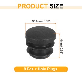 QUARKZMAN Plastic Hole Plugs, Pack of 8 15 x 16 mm Round Pipe Plugs, Tube Plugs, Table Chair Leg Hole Covers for Table, Chair, Legs, Metal Pipes, Fences, Black
