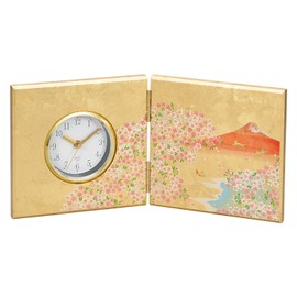 Canoe Hana Fuji Table Clock, Wall Clock, 15.6 x 1.6 x 7.5 inches (39.5 x 4 x 19 cm), Kaga Foil Folding Screen Clock
