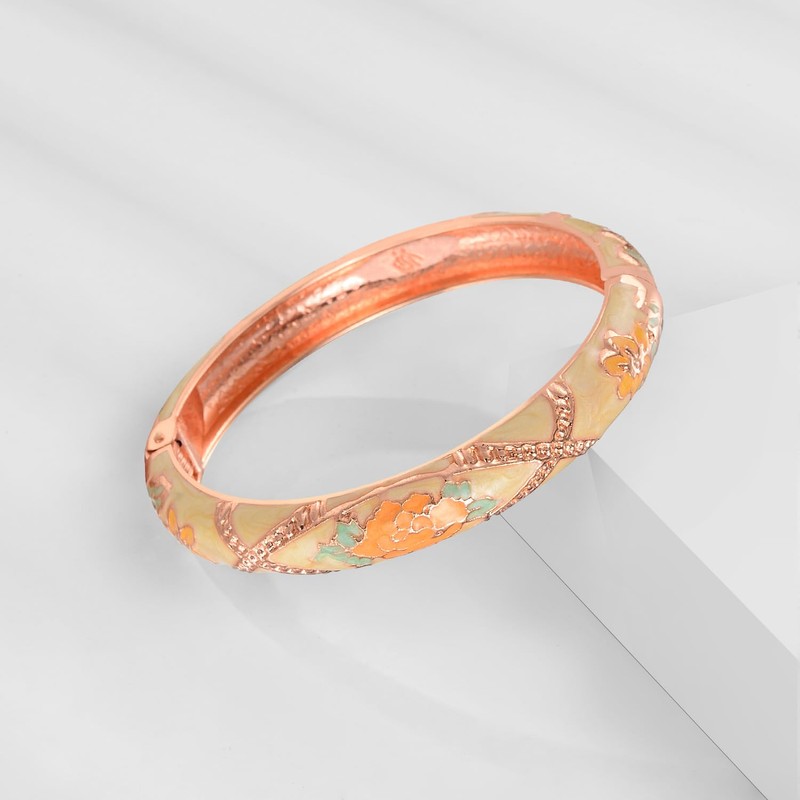 UJOY Cloisonne Bracelet Butterfly Gold Hinge Indian Cuff Bangle Enameled