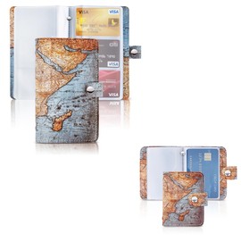 Hennaja 2 Pieces Business Card Holder,PU Leather Business Card Case Pocket Business Name Card Holder with Magnetic Shut Credit Card ID Case/Wallet Organizer Case(2-Set-Vintage Map)