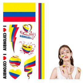 110 Pcs Colombia Flag Temporary Tattoos, Waterproof Colombia Face Tattoo Stickers for 2026 Soccer Sports Events, Colombian Independence Day, Party Celebration