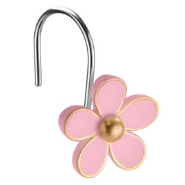 Cute Flower Shower Curtain Hooks, Pretty Floral Themed Elegant Bathroom Decor, Gold/Pink