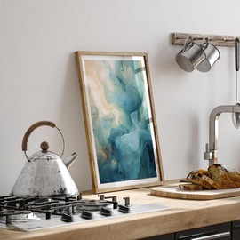 Lithobee - Dreamy blue teal abstract art Home Wall Art Prints in Sizes A2, A3 & A4 Framed in a Stylish Quality Coloured Frame or Unframed - A4 Black Abraded Frame