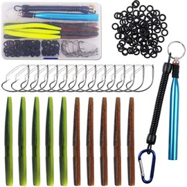 Fishing Wacky Rig Tools Kit Worm Lure Fishing Bait Rigs Wacky Rig O-Rings Senko Baits Weedless Hooks Worm Fishing Hooks Bullet Sinkers Weight Fishing Accessories with Tackle Box 126pcs