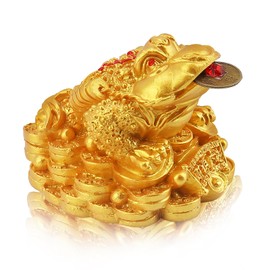 ALIBBON Feng Shui Decor Wealth Luck Ornaments Mini Money Frog Statue for Attracting Wealth Home Office Car Decor Golden Money Toad with Coin in Mouth Housewarming Gift Feng Shui Modern Decorations