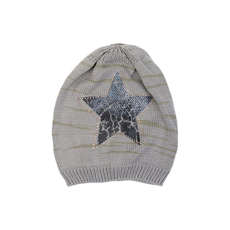 styleBREAKER Knitted Beanie Hat with Vintage Star Print and Rhinestone