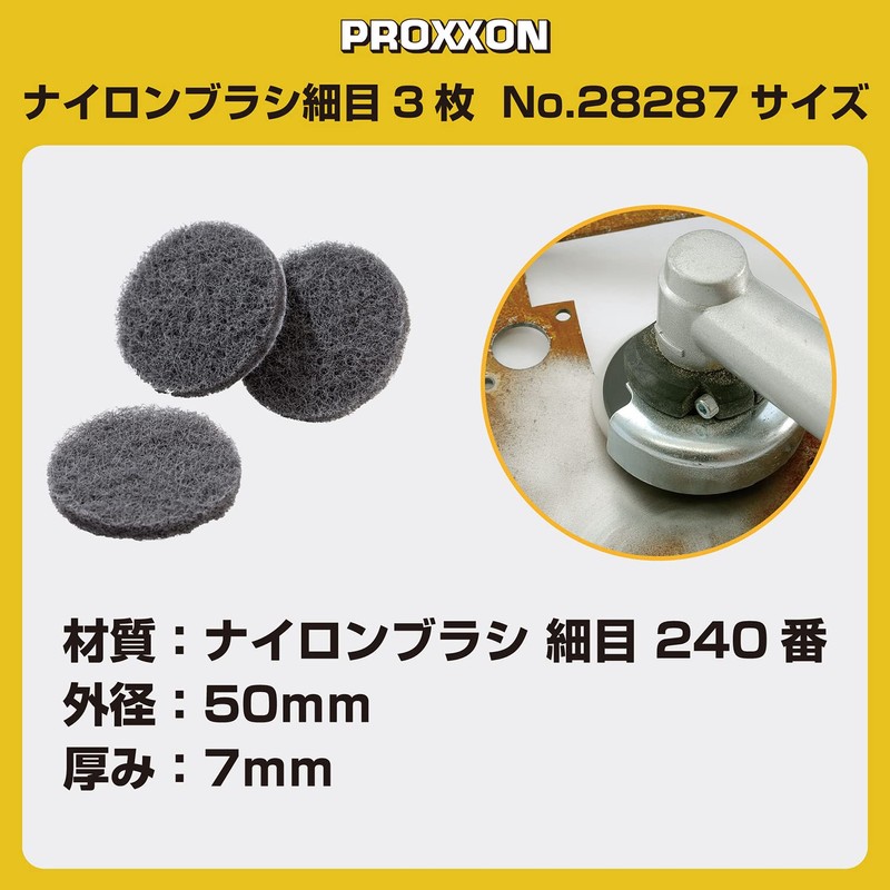 PROXXON No. 28287 Nylon Brush, 3 Fine Brushes, Rust Removing
