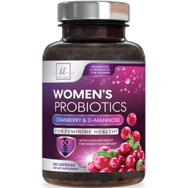 Probiotics for Women - 60 Billion CFU - 16 Strains Women's Probiotic for pH Balance and Vaginal Support with Cranberry - Prebiotic for Women Digestive & Immune Support, Bottled In USA - 120 Capsules