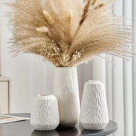 Octdays White Ceramic Vase Decor: Modern Flowers Vase Set of 3 for Home Decor Minimalist Decorative Vase Texture Vases for Living Room Centerpiece Table Office Entryway Decoration