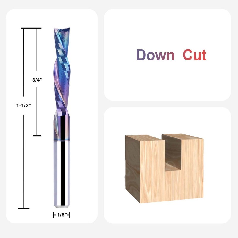 SpeTool 5-Piece Carbide Spiral Downcut CNC Router Bits Set, 1/8