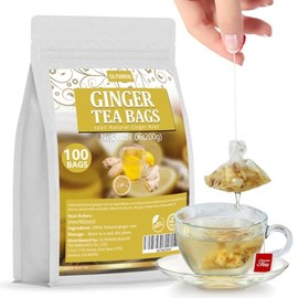 100 Bolsitas de Té de Jengibre Premium/7.06 Oz, Hechas con 100% Raíz de Jengibre de Alta Especia, Lleno de Sabor y Picante, Apoya la Digestión y Aumenta la Inmunidad, Sin Aditivos y Sin Cafeína