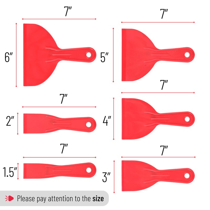 Bates 6 Pack Plastic Putty Knife Set - Paint Scraper,