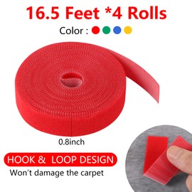 Aunifun 4 Rolls 66 Feet Carpet Marker Strips for Classroom Carpet Strip for School Supplies, Nylon Reusable Cable Straps Cable Ties Hook and Loop