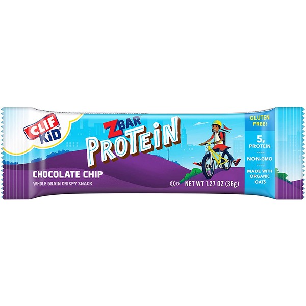 CLIF KID ZBAR - Protein Granola Bars - Chocolate Chip - (1.27 Ounce Gluten Free Bars, Lunch Box Snacks, 10 Count)