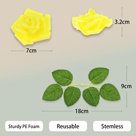 Vignor 100 Pcs Artificial Flowers Faux Foam Fake Rose Head Bulk for Home Decor Wedding Decoration Bridal Shower Wall Table Centerpiece Arrangement DIY Craft (Yellow)