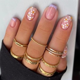 24 Piezas Uñas Postizas Francesa Corto, Rosa y Blanco Puntas Desnudas con Gel Press On para Arte de Uñas para Mujeres (A)
