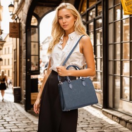 Qiyuer Medium Handbags For Women Vegan Leather Purses Set Satchel Tote Bags With Matching Wallet 2pcs Blue