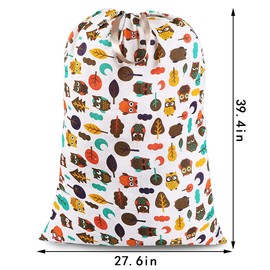 Sanlykate Extra Large Laundry Bag with Drawstring Closure and Handle, 28 x 40 Inch Heavy Duty Travel Dirty Clothes Bag for Laundromat and Household, Owl