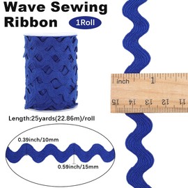 GORGECRAFT Rick Rack Trim 25 Yards 10mm Wide Wavy Bending Ribbon Dark Blue RIC Rac Fringe Trim Zig Zag Edging Braid Trimming Wave Polyester Webbing Ribbons for Sewing DIY Crafts Gift Wrapping Bow