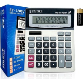 Empire Desk Calculator with Large Key Buttons,12 Digits Calculators Desktop,Desk Calculator Large Display,Solar and Battery Powered for Home and Office (Battery Included)