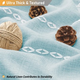 BTTN Stall Fabric Shower Curtain - 54x78 Boho Striped Linen Heavy Duty Tassel Shower Curtain Set with 10 Hooks, Narrow Rustic Modern Farmhouse Bohemian Cloth Shower Curtains for Bathroom - Fog Blue