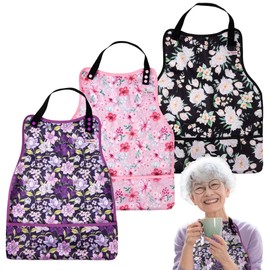Fuz Bigaza 3 Pack Adult Bibs for Women, Washable Clothing Protector with Crumb Catcher, Eating Cloth for Elderly Seniors and Disabled Adjustable Waterproof Large Feeding Adult Bib