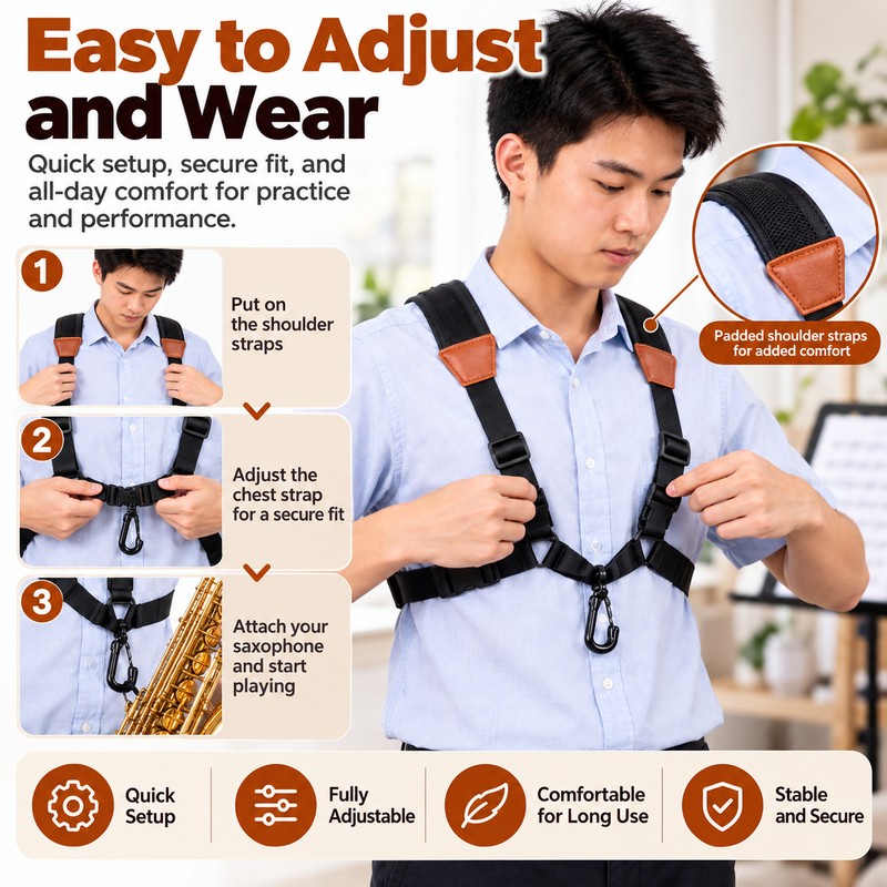 Adjustable Saxophone Shoulder Harness for Instrument Support – Double Shoulder