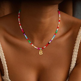Maxcate Bubble Colorful Bead Letter Necklaces for Women Girls - 18K Gold Plated Bubble Colorful Initial B Letter Necklace Teen Girls Gifts Trendy Stuff Initial Necklaces for Women Birthday Gifts