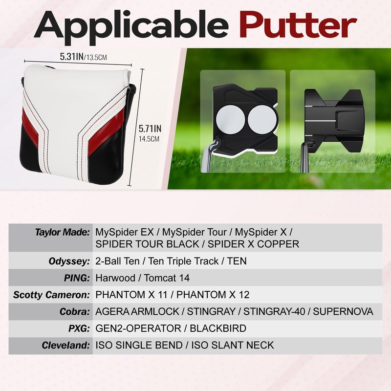 Golf Mallet Square Putter Cover Heel-Shaft Headcovers Fits for S