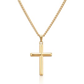 HSWYFCJY Cross Necklace Men's Women's Cross Chain Silver/Black/Gold Necklace with Cross Pendant Stainless Steel Length 45/50/55 cm Christening Chain Christian Christmas Jewellery Gifts for Men,