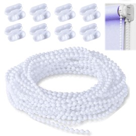 15Meters/16Yards Roller Blinds Bead Chain Cord with 8 Connectors - Window Curtain Beads Rope Repair, Vertical & Roman Shade Replacement for Outdoor Blinds, Roller Shades, and Cellular Shades